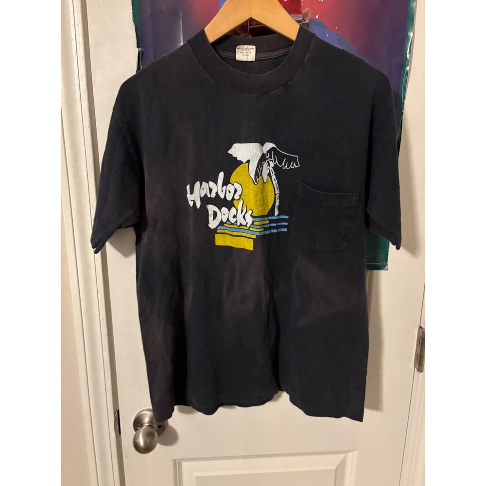 Vintage Belton Harbor Docks Destin FL T-Shirt 70s Single Stitch Sun Faded XL